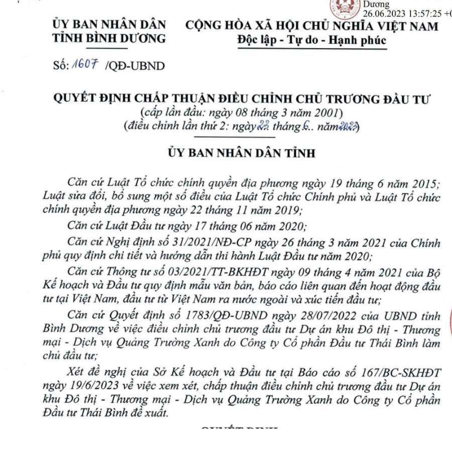 Quyết Định Chấp Thuận Chủ Trương Đầu Tư Chung Cư Green Skyline